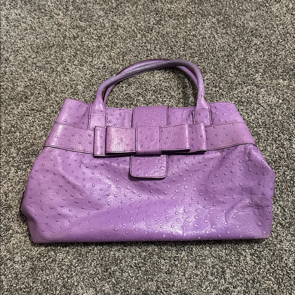 KATE SPADE Purple Faux Ostrich Print Shoulder Handbag Tote Leather. See Wear*